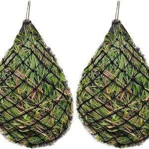 Slow Feed Hay Net 40”,2x2 Holes with Bottom Ring, for Horses, Goat, Travel Feed
